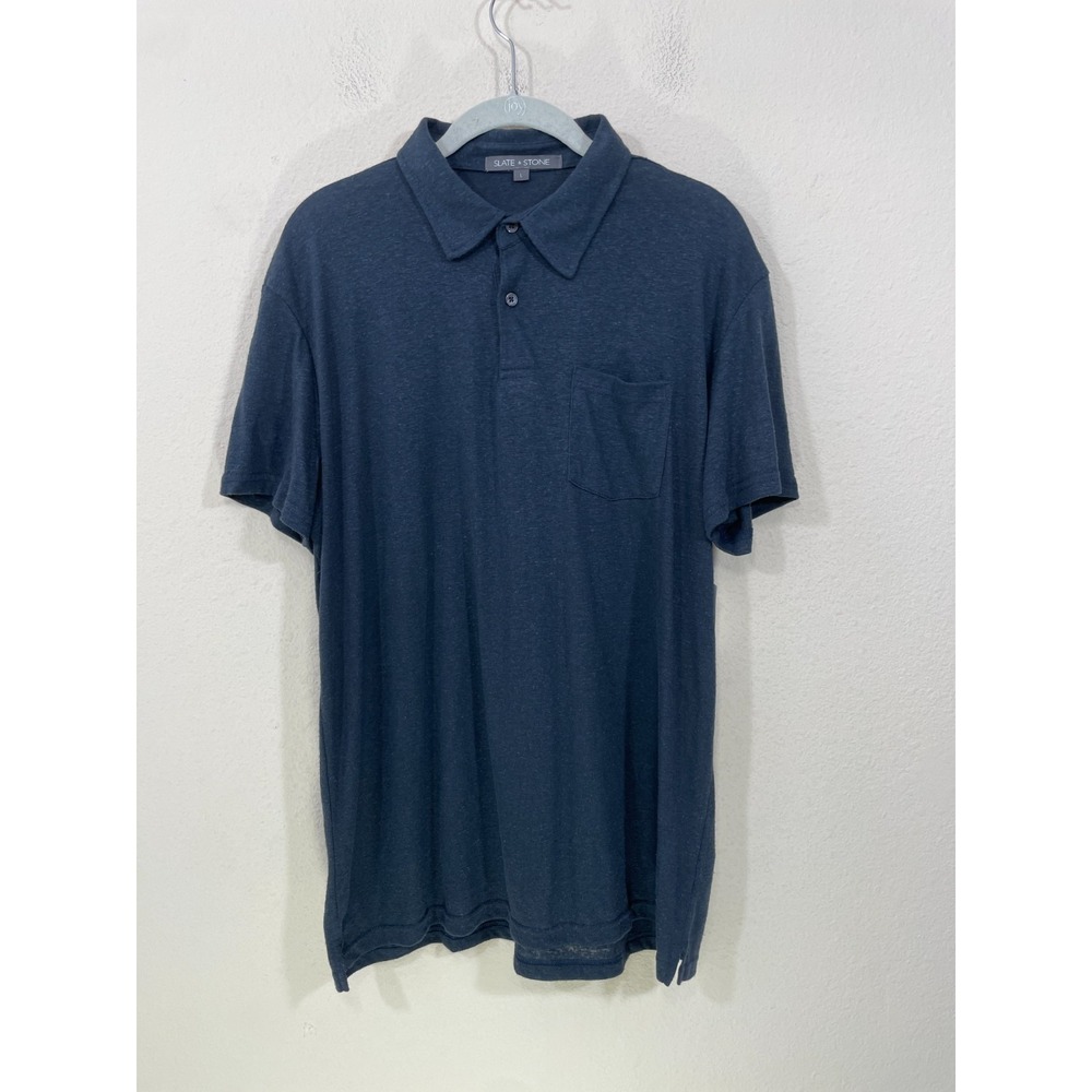 NEW SLATE&STONE Men's Large Navy Linen Blend‎ Polo Shirt NWT